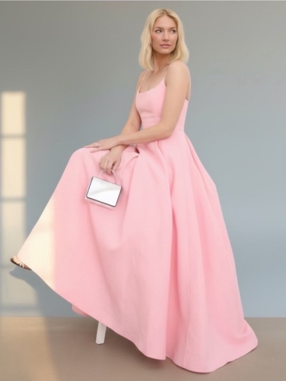 STAUD Joy Maxi Dress in Pearl Pink Sz 4